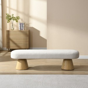 Modern Bouclé Upholstered Oval Dining Bench, Wood Leg Entryway Bench for Dining Room, Bedroom or Entryway – Cuddlewood - 1 of 4