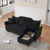 VASIP 80-inch black corduroy L-shaped sofa with two small throw pillows that can be converted into a sofa bed for storage - 3 of 4
