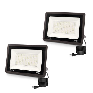 DORESshop 150W Black Plug-in Outdoor 3836 Lumen Integrated LED Flood Light with 9. 8FT Cord, Waterproof Dusk to Dawn Light - 1 of 4