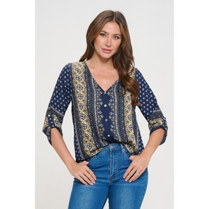 WEST K Women's Lina Roll-tab Sleeve V-Neck Blouse - 1 of 4