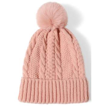 Women's Solid Color 100% Acrylic Cable Knit Hat with pom And Fleece Lining