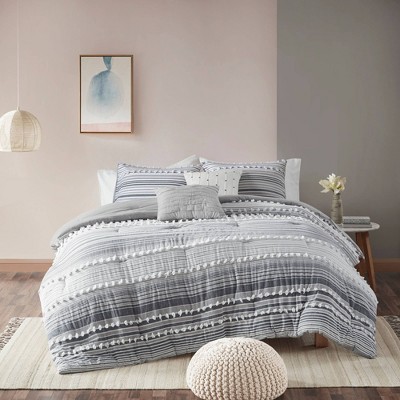 Makenna Full/Queen 5pc Cotton Duvet Cover Set Gray