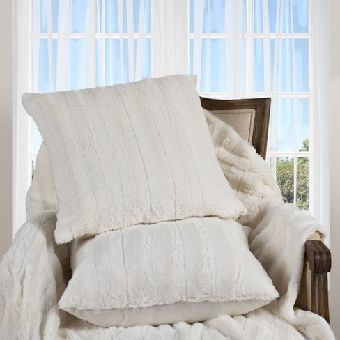 Cheer Collection Luxurious Faux Fur Throw Pillows Set Of 2 - White