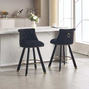 MOONMISS Set of 2 velvet bar chairs,Back pull point design, 360 degree rotation, back pull loop detachable design, rivet decoration - 1 of 4