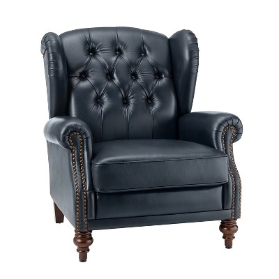 Amanda 33" Wide Genuine Leather Wingback Armchair with Solid Tapered Wood Legs and Nailhead Trim| ARTFUL LIVING DESIGN