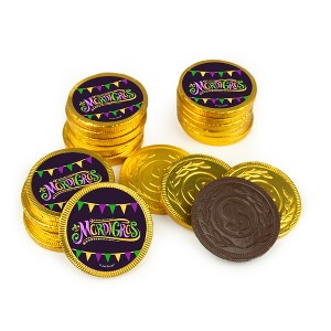 320 Count Mardi Gras Gold Foiled Milk Chocolate Coins – Festive Stickered Chocolate Candy Favors For Party Treat Bags, Dessert Tables And Buffets & - 1 of 4