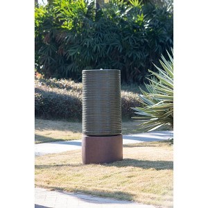 Gulches 44" Tall Large Modern Cylinder Ribbed Tower Water Fountain With Rustic Base,Outdoor Bird Feeder,Bath Cement Fountain - 1 of 4