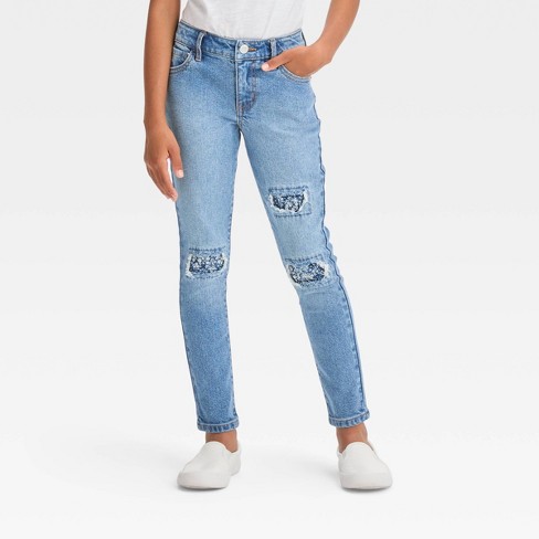 Girls' High-rise Destructed Super Stretch Skinny Jeans - Cat & Jack™ Light  Wash : Target