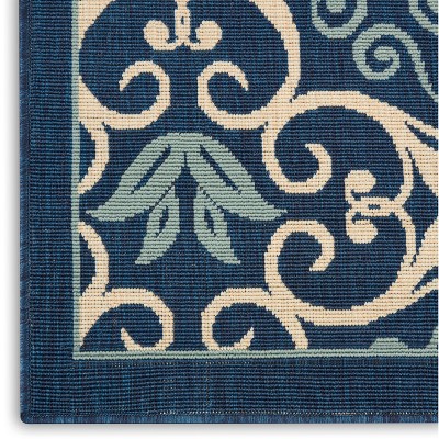 Navy Floral Synthetic Rectangular 4' x 6' Area Rug