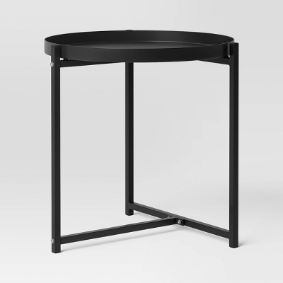 Steel Round Tray Top Outdoor Portable Side Table Black - Room Essentials&#8482;_1