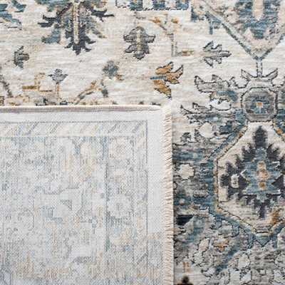 Ivory and Navy Hand-Knotted Synthetic Runner Rug