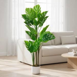 3.6FT Artificial Monstera Tree with Natural Wood Trunk & Large Leaves - Realistic Potted Indoor Outdoor Plant for Home Decor, Perfect As a Gift 120CM - 1 of 4