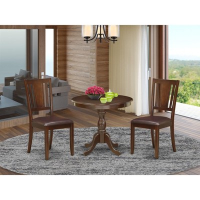 East West Furniture ANIP3-MAH-W 3Pc Rounded 36 Inch Table And Two Solid Wood Seat Dining Chairs