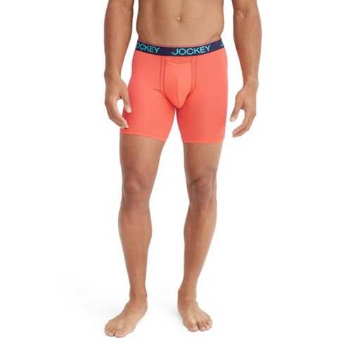 Jockey Men's Chafe Proof Pouch Microfiber H-Fly 6 Boxer Brief L Tropical  Coral