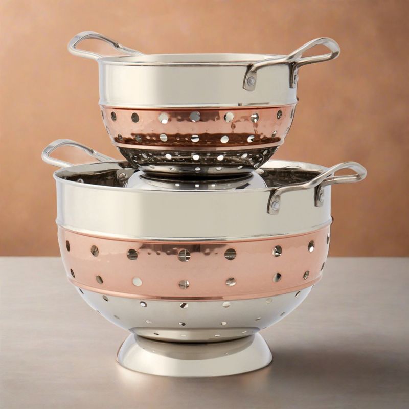 Lexi Home 2-Piece Stainless Steel Copper Hammered Colander Set, 2 of 5