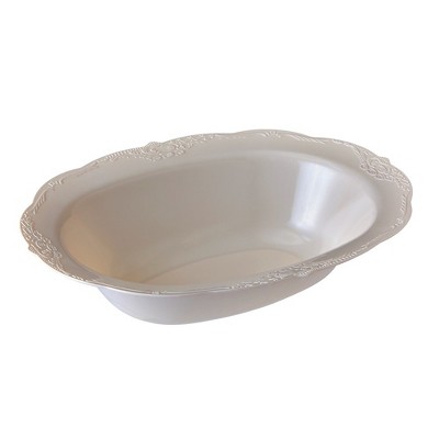 Silver Spoons Elegant Vintage Oval Plastic Serving Bowls, Disposable Plastic Bowls and Platters for Party, 35 oz, (3 PC)