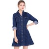 Allegra K Women's Button Down Collar V Neck Long Sleeve A-line Denim Dress - 2 of 4