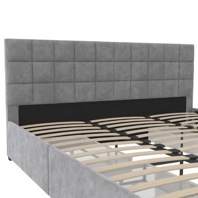 King Light Gray Velvet Upholstered Bed with Storage Drawers