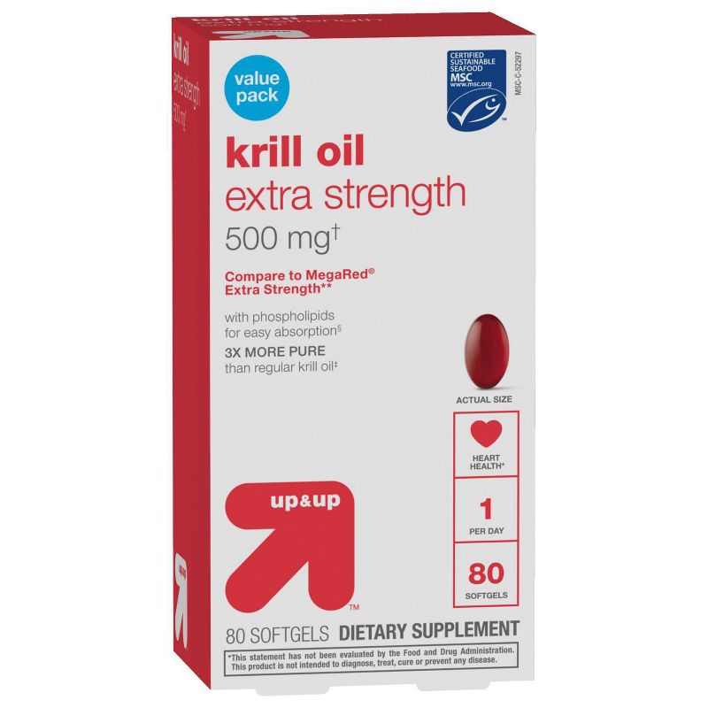 Omega-3 Krill Oil Extra Strength 500mg Softgels - 80ct - up &#38; up&#8482;, 1 of 6