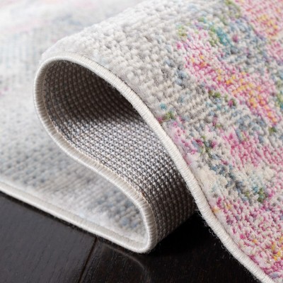Ivory and Pink Floral Hand-Knotted Square Rug