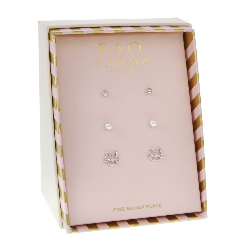 FAO Schwarz Cat, Simulated Pearl, Ball Stud Earring Set, 2 of 4