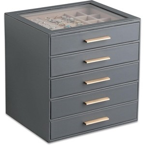 3-Layer Jewelry Box with Clear Lid Drawer and PU Leather Exterior - 1 of 4