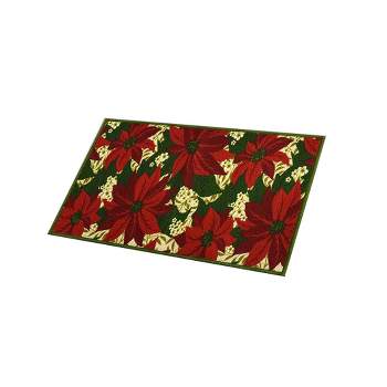 RT Designers Collection Christmas Flower Poinsettia Premium Indoor Kitchen Rug 18" x 30" Red/Green