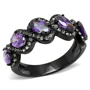 Slickblue Women's Ring, Stainless Steel, Black Ion Plating, AAA CZ Stones, Trendy Oval Style, Purple, Size 5-10 - 1 of 4