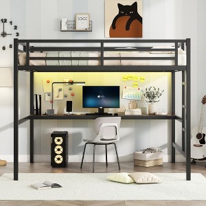 CAVINAS Full Size Black Loft Bed with Power Outlet & LED Lighted,Modern Metal Bed Frame for Adults,Teens - 1 of 4