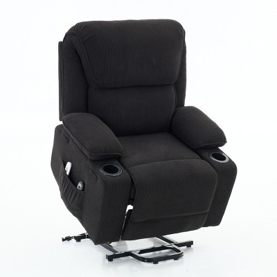 Remote Power Lift Heated Massage Recliner Chair for Seniors,37.4"W Corduroy Sofa with Cup Holder & Side Pockets for Living Room-Baofuwish