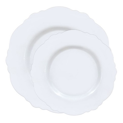 10 Pack  10 White Hammered Design Plastic Dinner Plates With