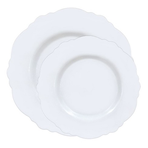 Smarty Had A Party Solid White Round Blossom Disposable Plastic Dinnerware Value Set 120 Dinner Plates 120 Salad Plates