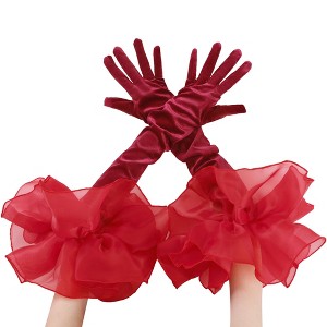 INSPIRE CHIC Women's Velvet Tulle Puff Oversized Ruffled Opera Gloves - 1 of 4