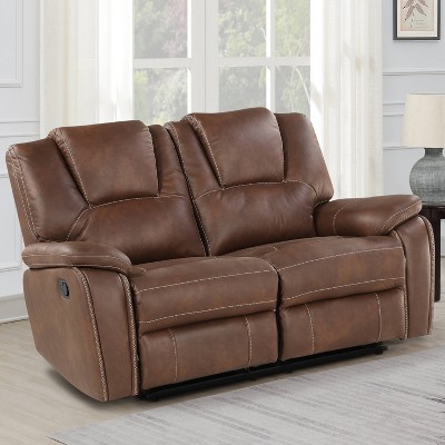 Chestnut Brown Faux Leather 62'' Reclining Loveseat with Pillow-Top Arms