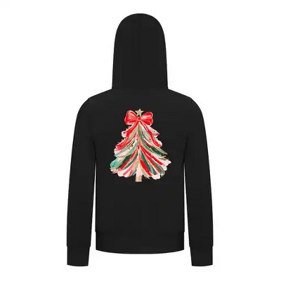 Everyday Kids Christmas Collection Red & Gold Painted Tree Girls Zip Up Hoodie – Holiday Sweatshirt