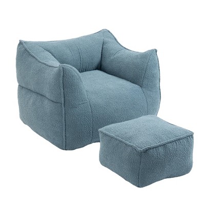 MOONMISS Chenille Foam Bean Bag Chair with Ottoman Armrests and Back Support