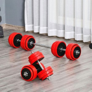 Resenkos 66 lb Adjustable Dumbbell to Barbell Conversion Set for Home Gym Training - Wine Red - 1 of 4