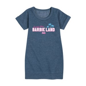 - Barbie - Greetings From Barbie Land Graphic Short Sleeve Fleece Dress - 1 of 4