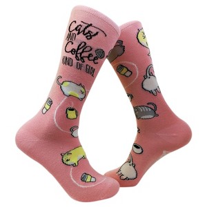 Crazy Dog T-Shirts Women's Cats and Coffee Kind Of Girl Funny Novelty Crew Socks Kawaii Kittens - 1 of 4