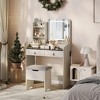 Bedroom Dressing Vanity Desk with LED Lighted Mirror & Charging Station, Makeup Vanity Table Set with Storage Stool, 2 Drawers & 4 Open Shelves - 3 of 4