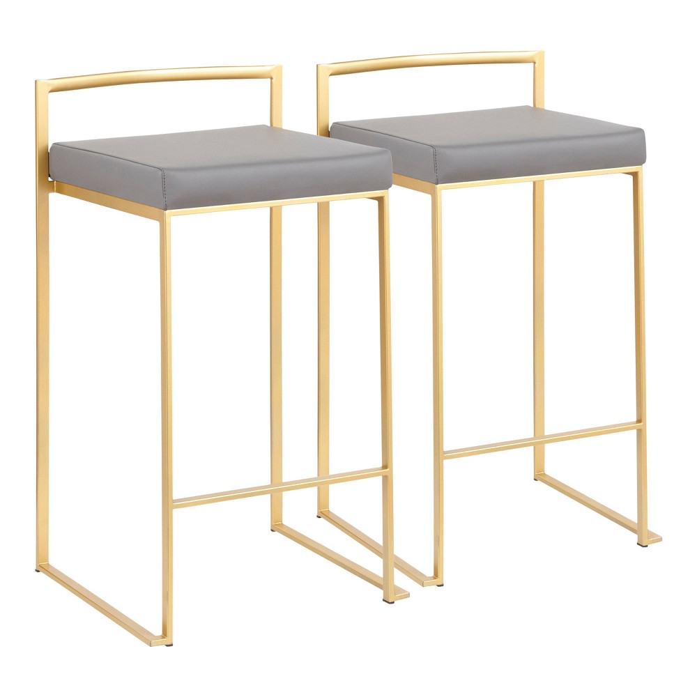 Set of 2 31" Fuji Contemporary Barstools Gray - LumiSource: Upholstered, Metal Frame, Fixed Height
