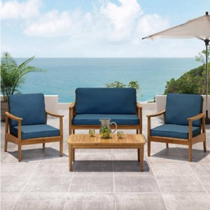 4-Piece Wood Patio Conversation Set with Cushioned, Outdoor Seating for Patio, Deck, Backyard, or Porch-The Pop Home - 1 of 4