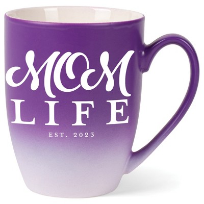 Elanze Designs Mom Life Est 2023 Two Toned Ombre Matte Purple and White 12 ounce Ceramic Stoneware Coffee Cup Mug