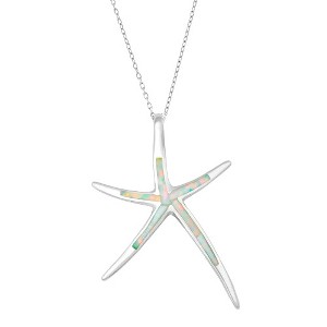 Opalata Sterling Silver White Inlay Opal Starfish 18" Pendant Necklace - White - 1 of 2