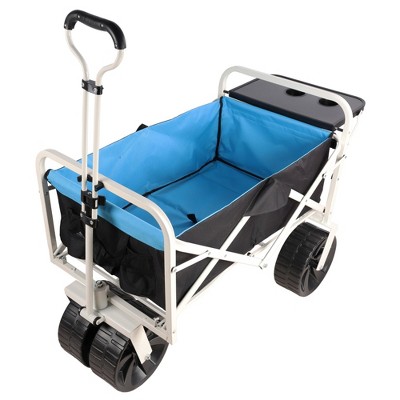 SKRAN Beach Wagon Folding cart Camping cart Tools Shopping Fishing cart with Extra Wide All-Terrain Wheels,with Plastic Table,Bearing 150 pounds