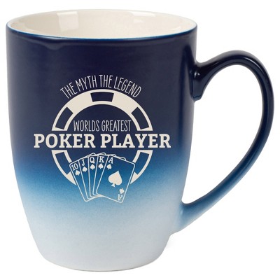 100 North Playing Card 10 Ounce Navy Blue and White Two Toned Ombre, Comfortably Fits Your Hands, Ceramic Tea Coffee Cup Mug, The Myth The Legend