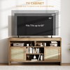 Rattan TV Stand for TV up to 65 Inch,58" Boho Entertainment Center with Storage, Wooden Media TV Media Console Cabinet with Adjustable Shelves - 3 of 4