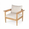 Outdoor Patio Garden Club Lounge Chair with Beige Cushions,Acacia Wood Lounge Chair with Wide Armrests,Wooden Outdoor Lounge Chair-Coolbibila - 3 of 4