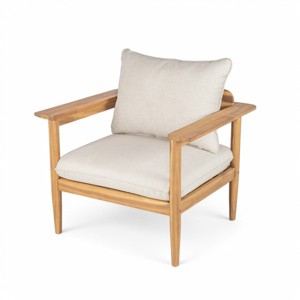 Modern Outdoor Patio Club Lounge Chair with Beige Cushions,Acacia Wood Garden Lounge Chair, Wide Armrests Wooden Outdoor Lounge Chair-Koiai - 1 of 4