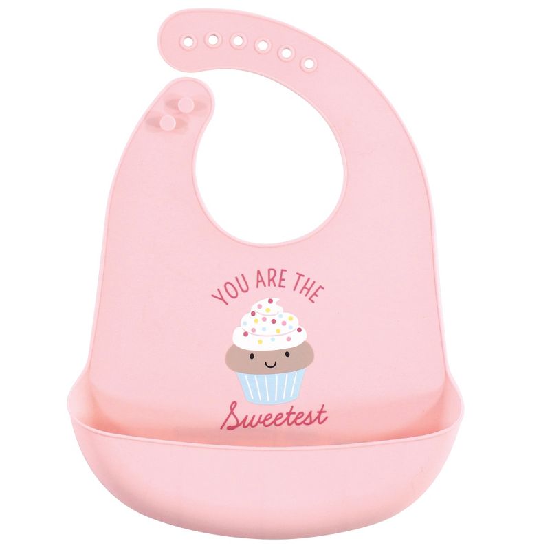 Hudson Baby Infant Girl Silicone Bibs 3pk, Sweetest Cupcake, One Size, 3 of 6